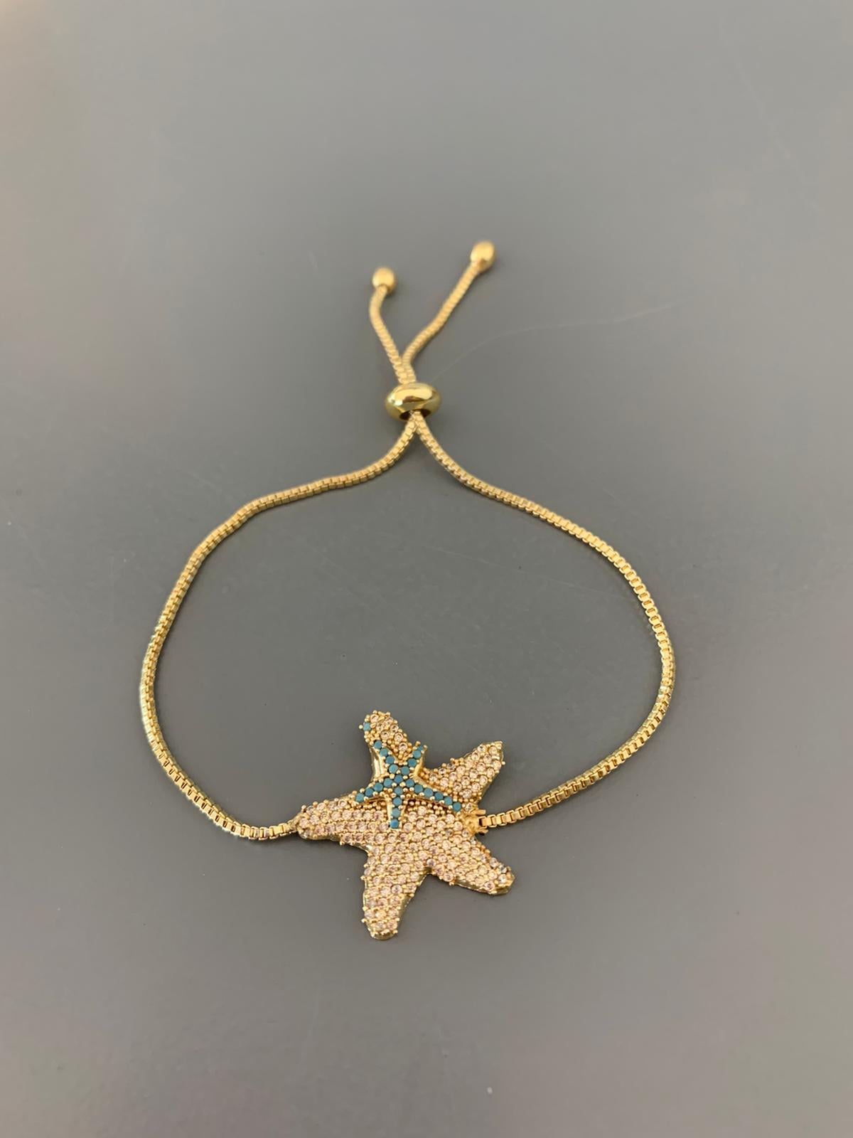 Gold Zirkon Deniz Yıldızı Asansörlü Bileklik