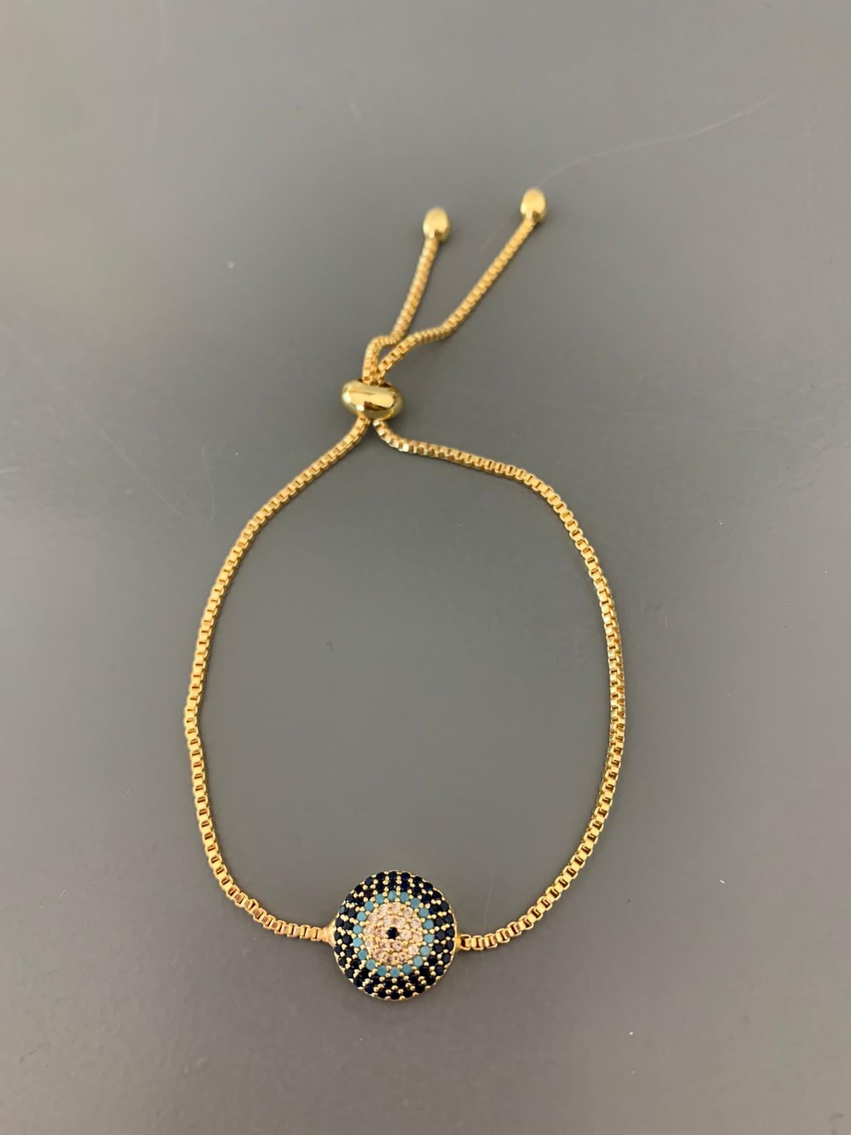 Gold Zirkon Nazar Top Asansörlü Bileklik