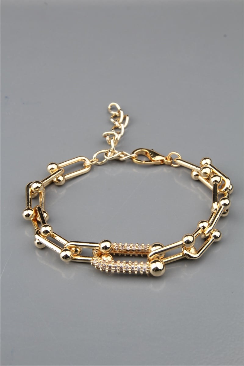 Gold Zirkon Taşlı Link Bileklik