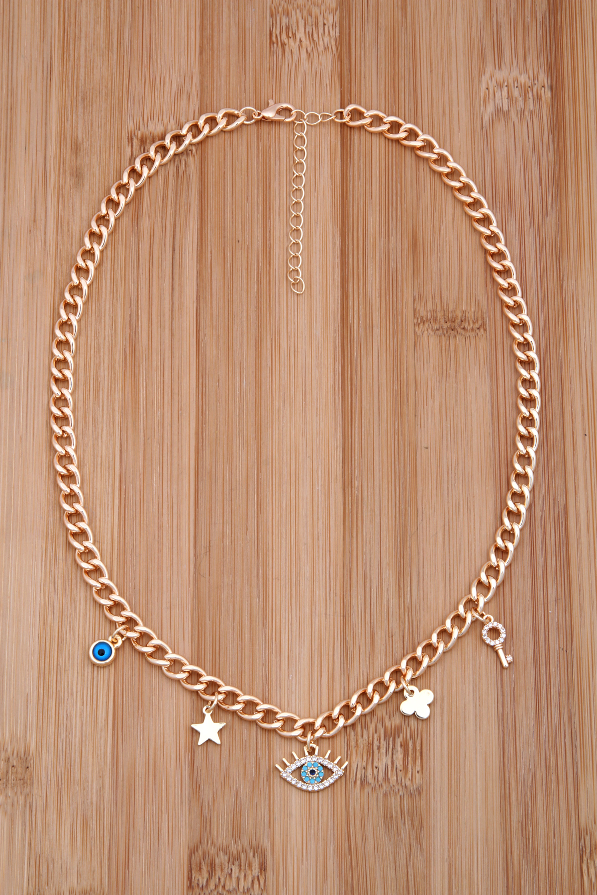 Göz Figürlü Charm Kalın Zincirli Kolye