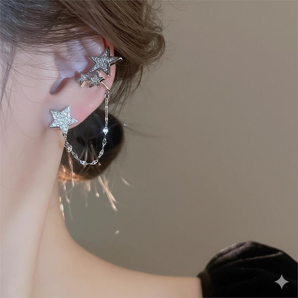 Gümüş Renk Zirkon Taşlı Yıldız Ear Cuff Küpe