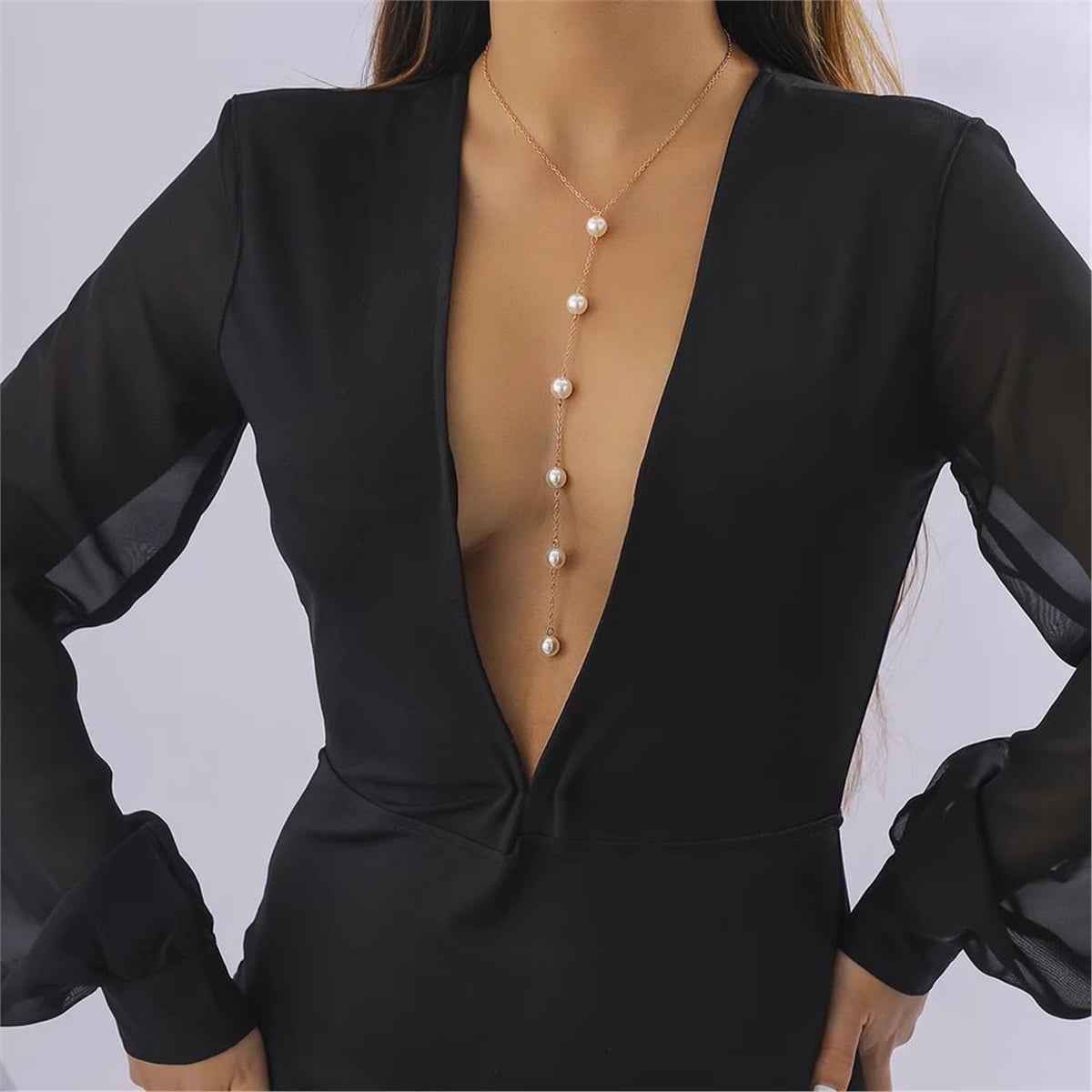 İnci Sallantılı Dekolte Kolye