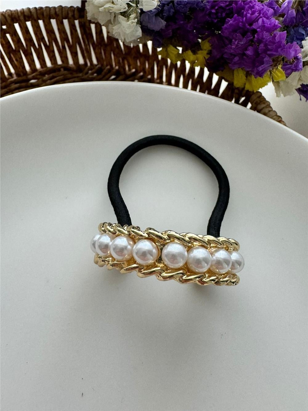 incili Gold Örgülü Metal ve Lastik Toka