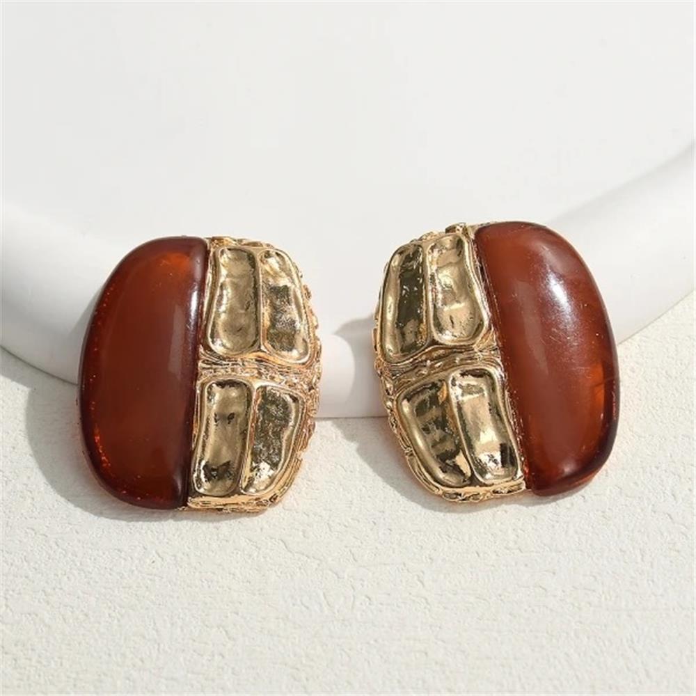Kahverengi Gold Büyük Oval Küpe