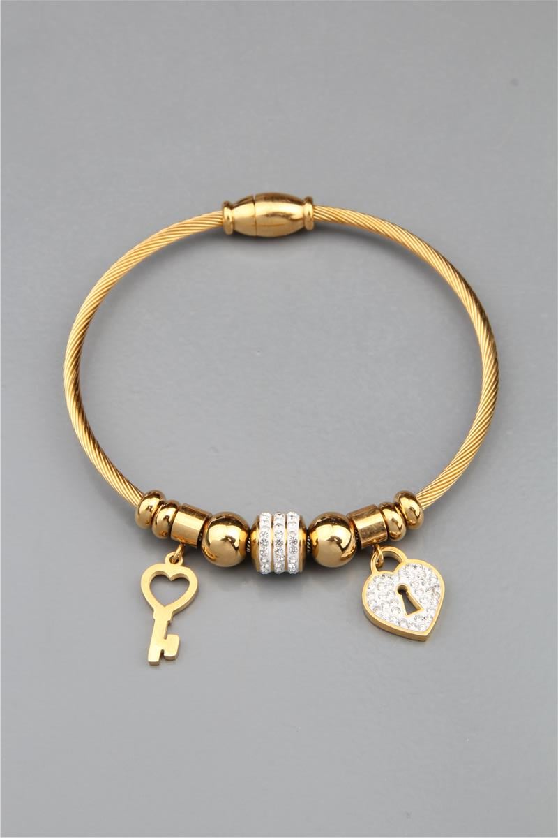 Kalp Kilit Çelik Charm Bileklik