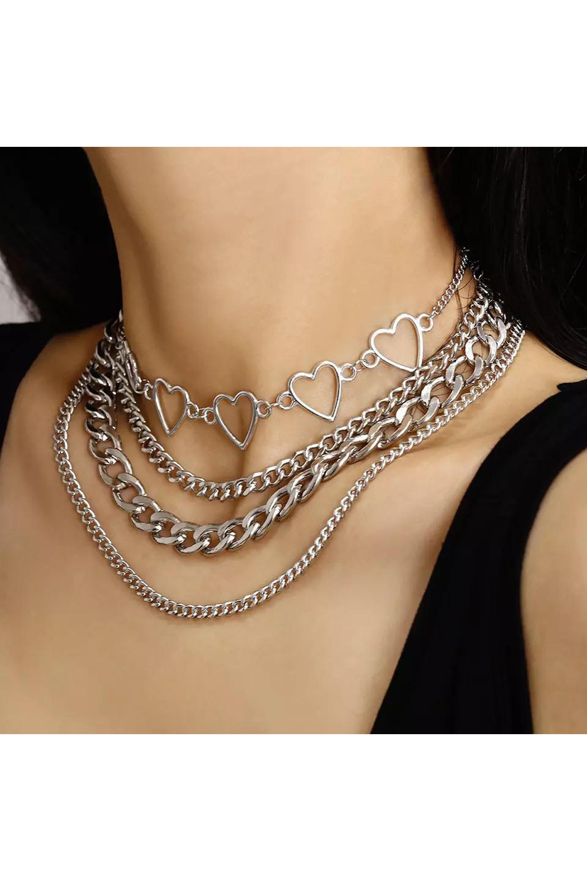 Kalpli 4 Katlı Silver Renk Kolye