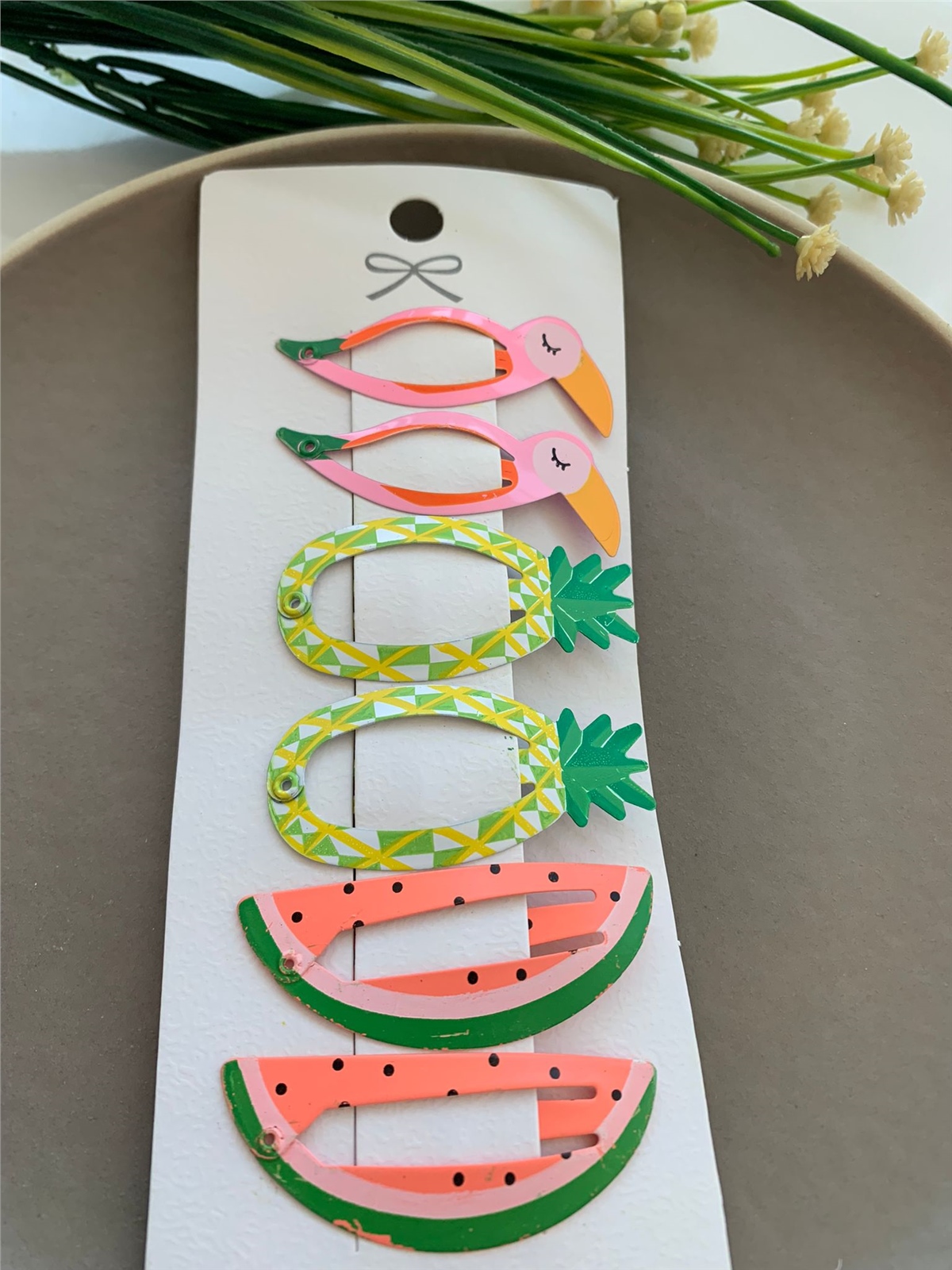 Karpuz Ananas Pelikan Figürlü 6 lı Çıtçıt Toka Seti