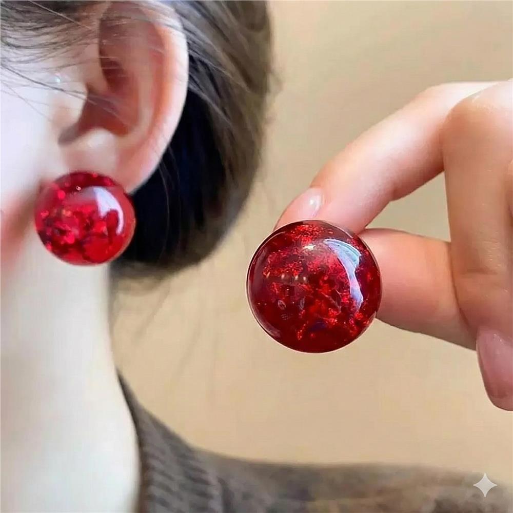 Kırmızı Alacalı Top Küpe
