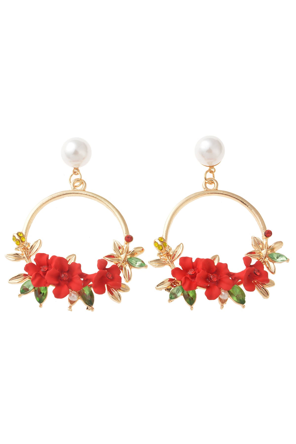 Kırmızı Çiçekli Küpe