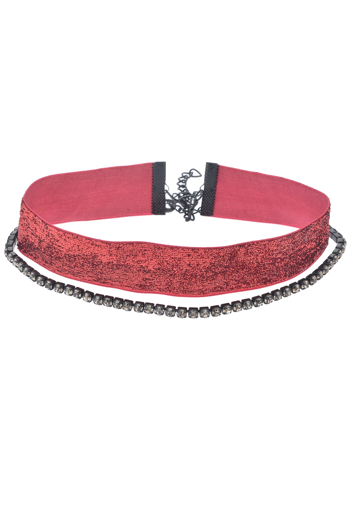 Kırmızı Simli Taşlı İkili Choker Kolye