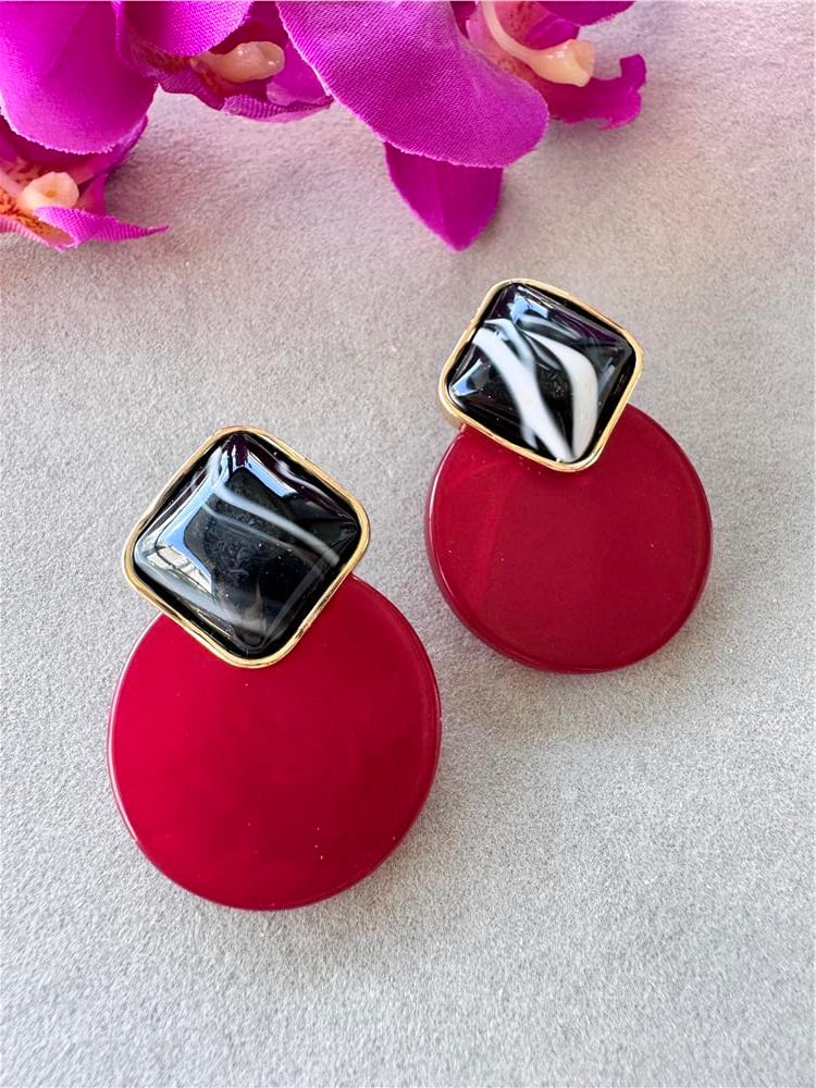 Kırmızı Siyah Daire Küpe