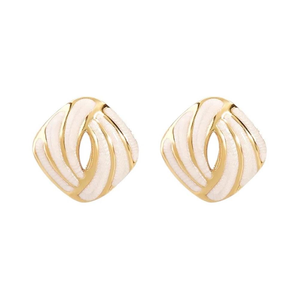 Krem Kare Çelik Küpe