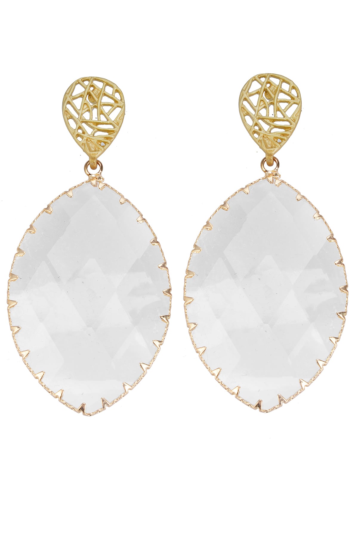 Kristal Damlalı Gold Küpe