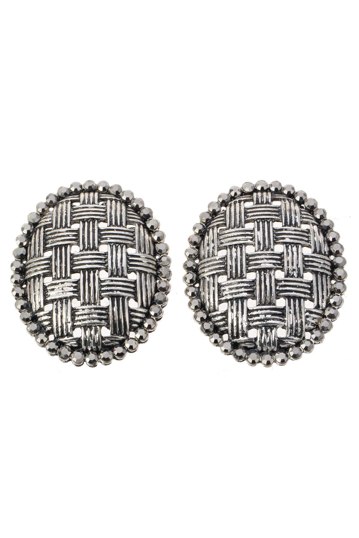 Antik Silver Taşlı Hasır Küpe