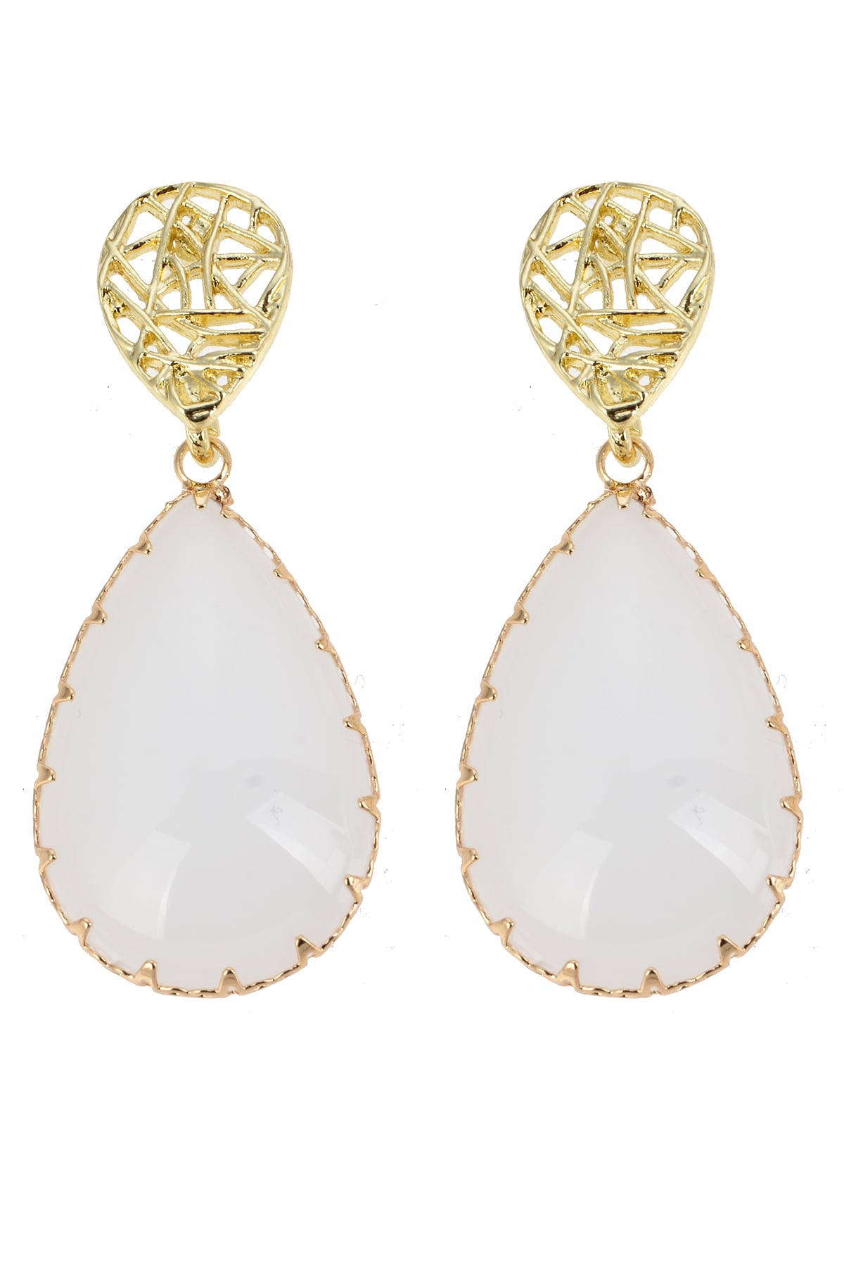 Beyaz Damlalı Gold Küpe
