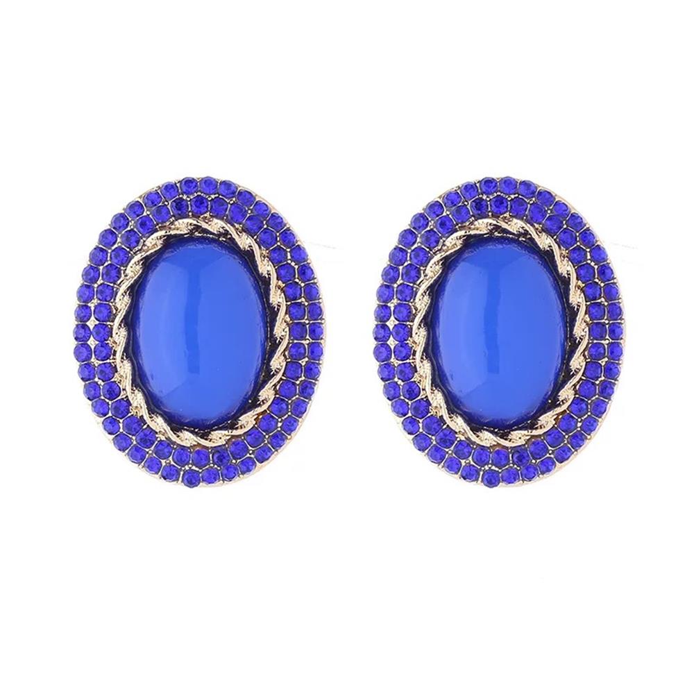 Lacivert Kristal Taşlı Gold Burgu Çerçeveli Vintage Küpe