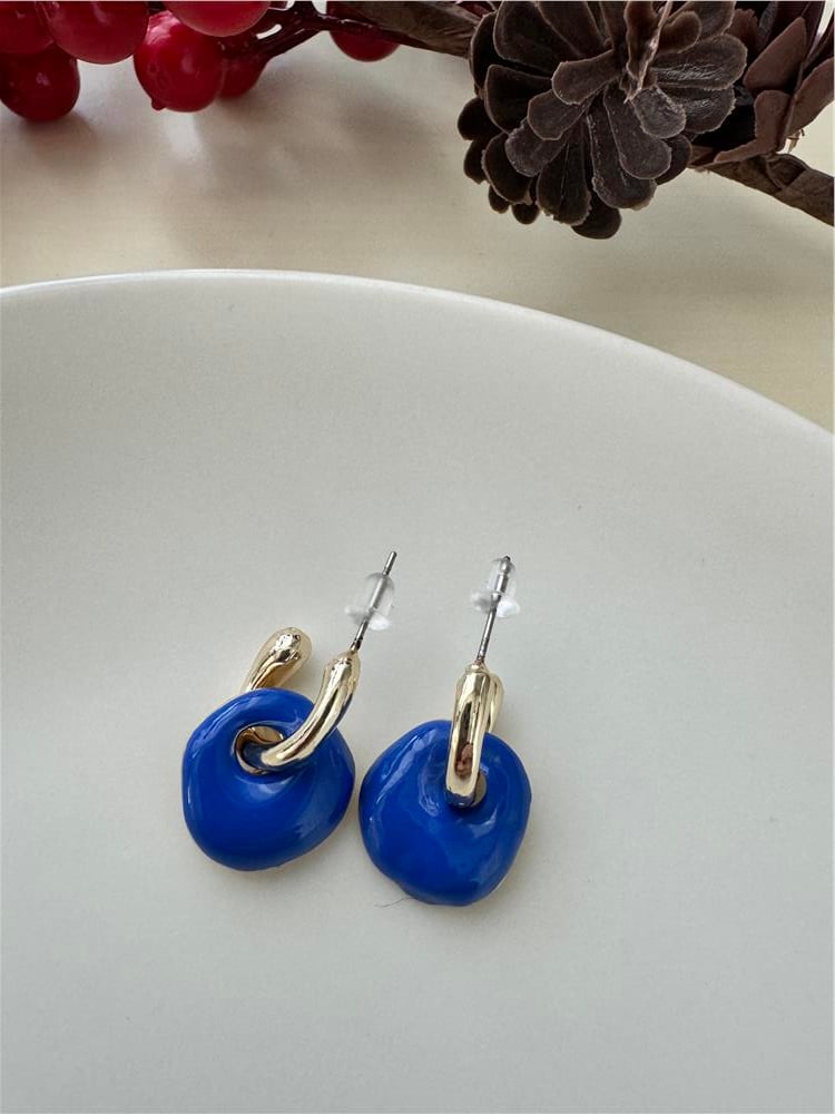 Lacivert Mineli Halka Küpe