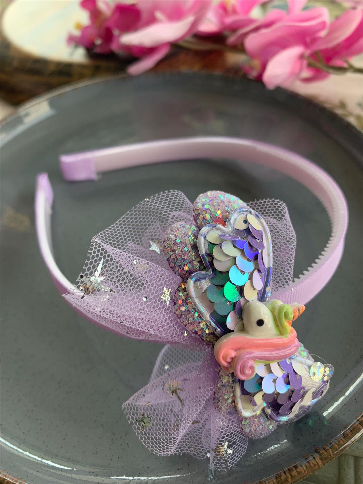 Lila Unicorn Pul ve Tüllü Taç