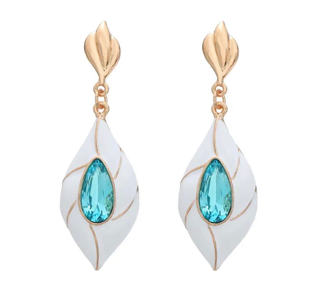 Mavi Taşlı Beyaz Elips Küpe