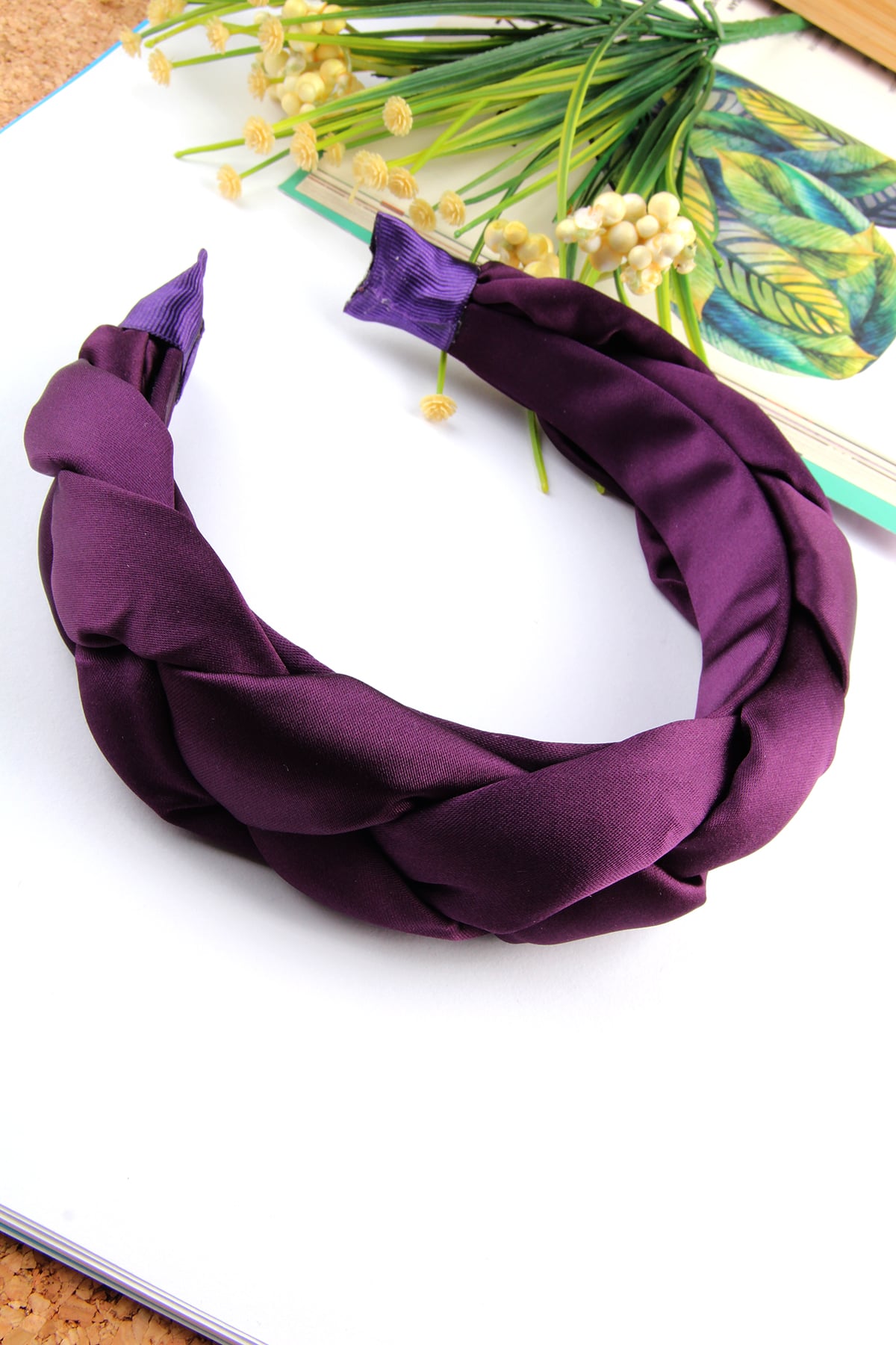 Mor Kalın Örgülü Taç