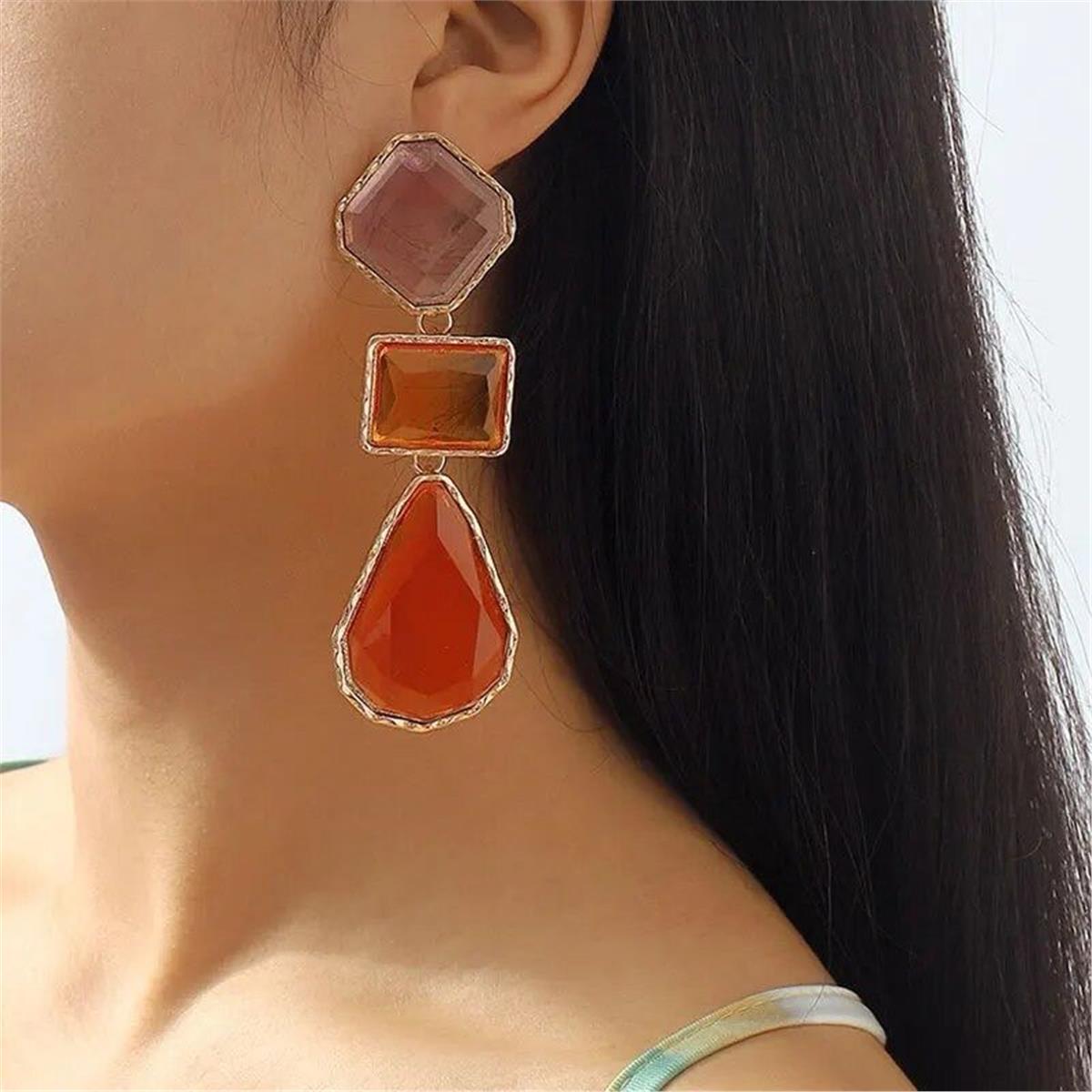 Mor Turuncu Uzun Şeffaf Küpe