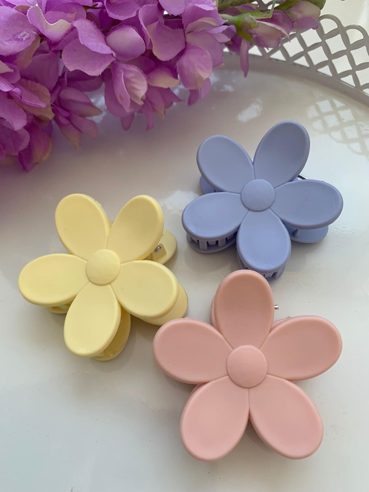Pastel Pembe Lila Sarı 3 Lü Çiçek Toka