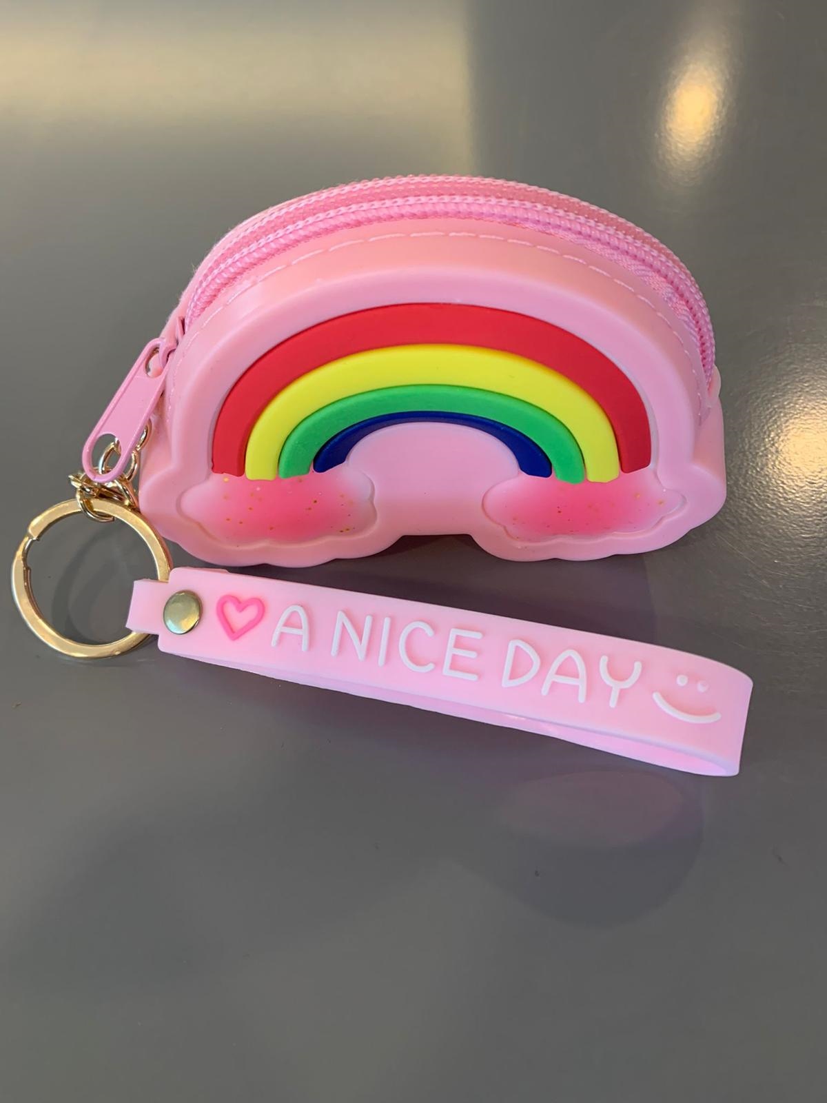 Pembe Gökkuşağı Mini Çanta Aksesuar Cüzdan