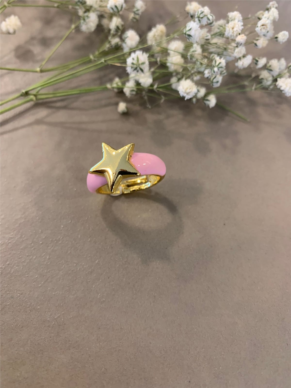 Pembe Gold Yıldızlı Ayarlanabilir Yüzük