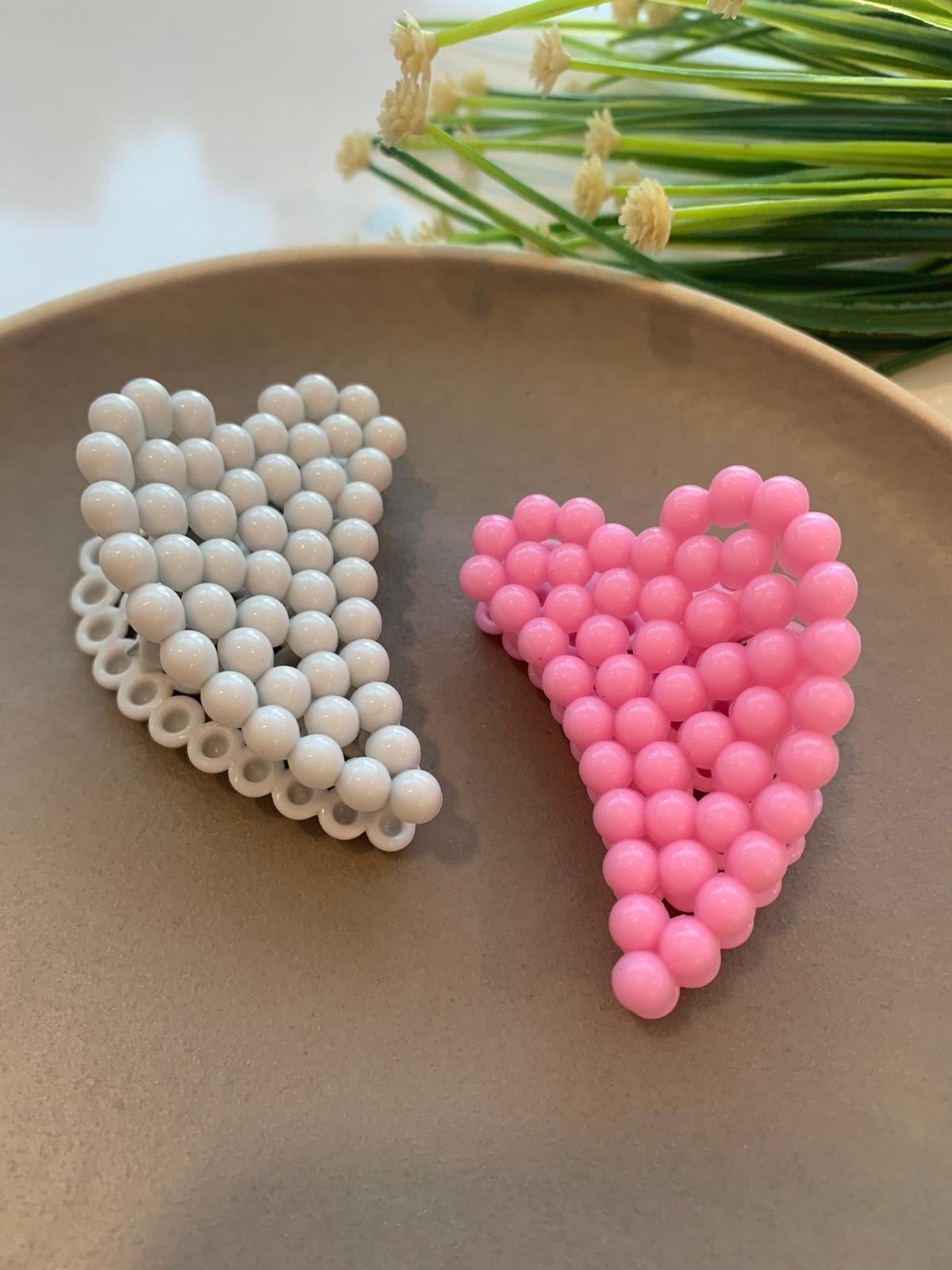 Pembe Gri İkili Kalp Toka Seti