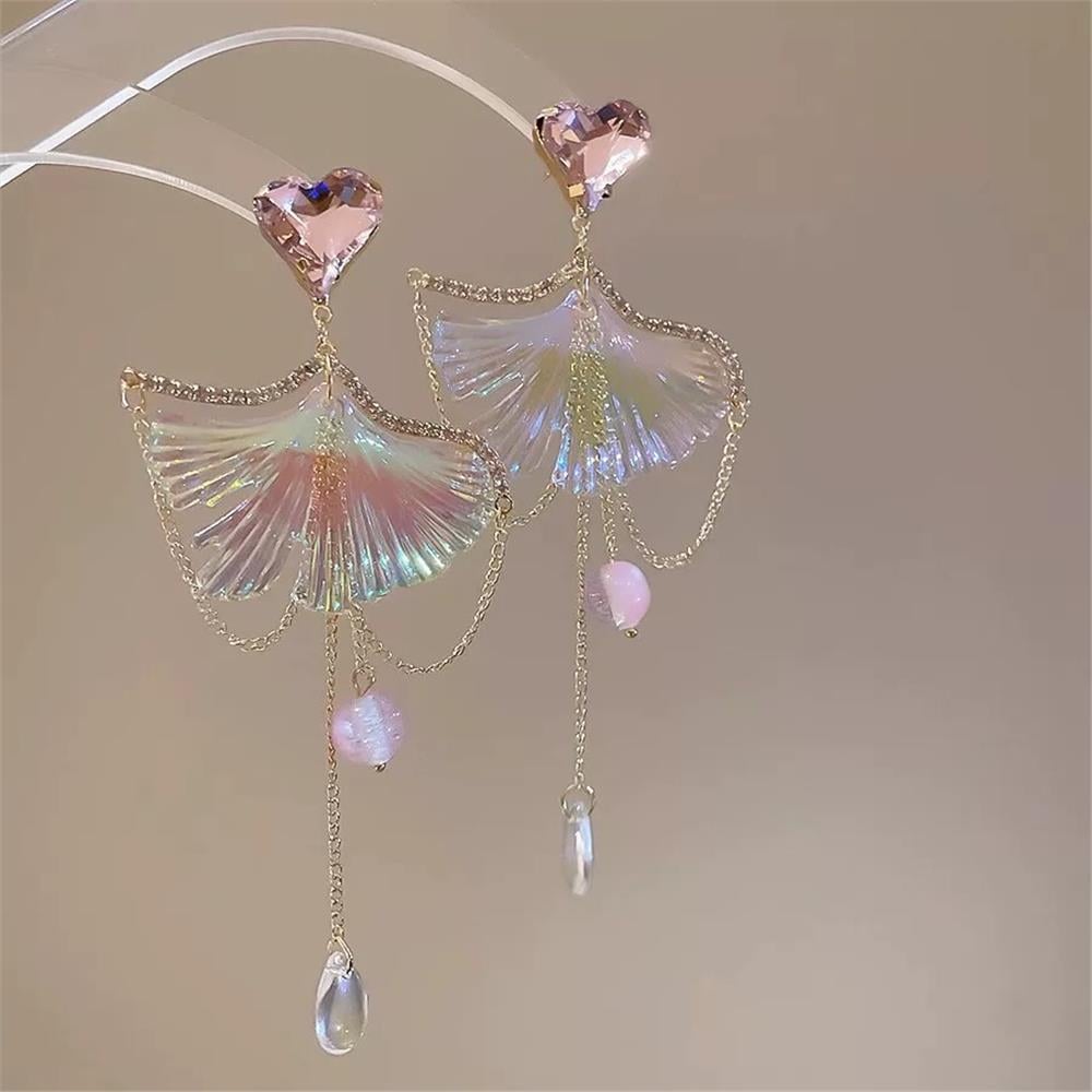 Pembe Kalp Taşlı Lotus Prenses Küpe