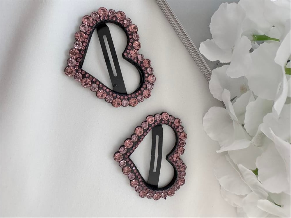 Pembe Kristal Taşlı 2 li Kalp Toka Seti
