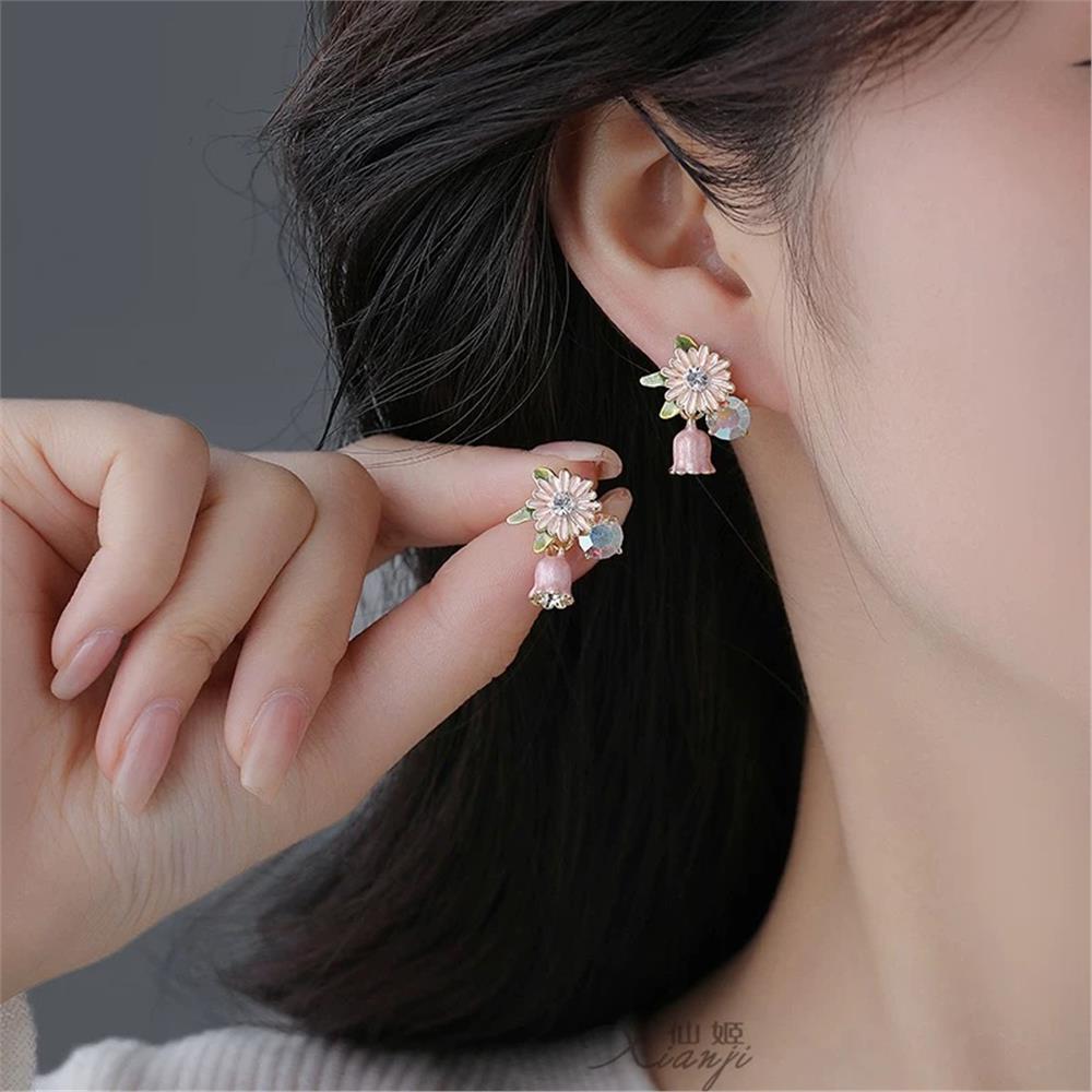 Pembe Lale Çiçek Küpe