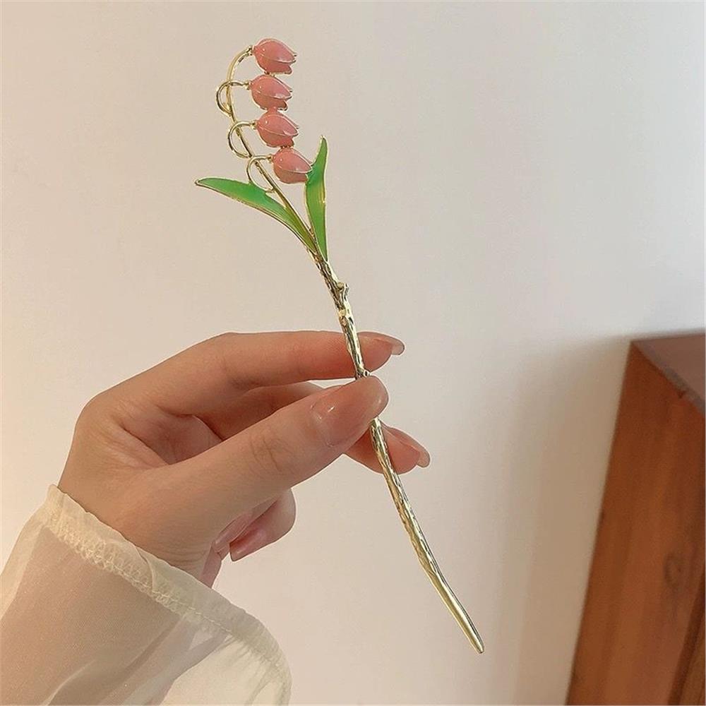 Pembe Lale Figürlü Japon Topuz Çubuğu