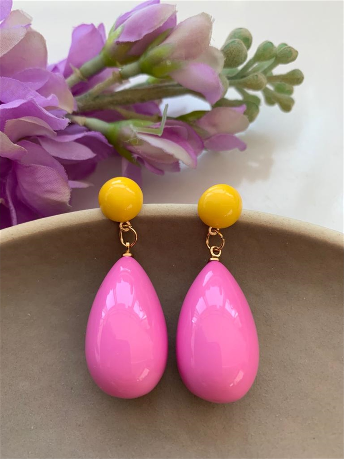 Pembe Sarı Damla Küpe