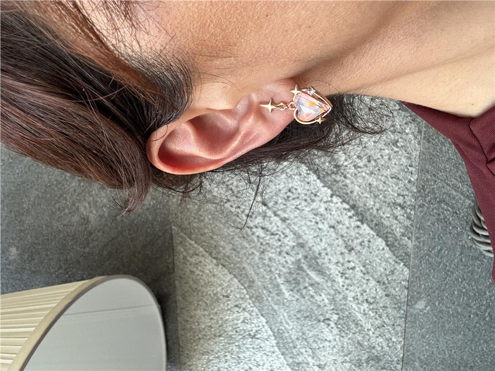 Pembe Taşlı Kalp Küpe