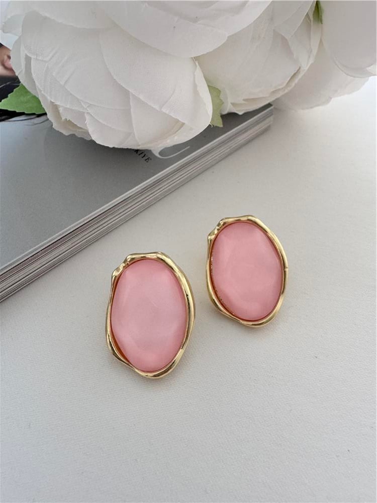 Pembe Taşlı Oval Küpe