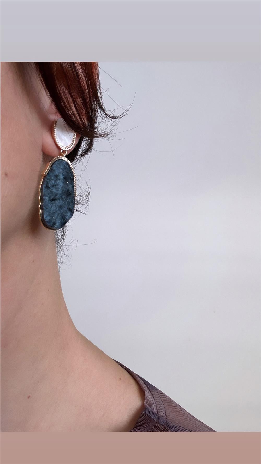 Petrol Mavi Simli Küpe