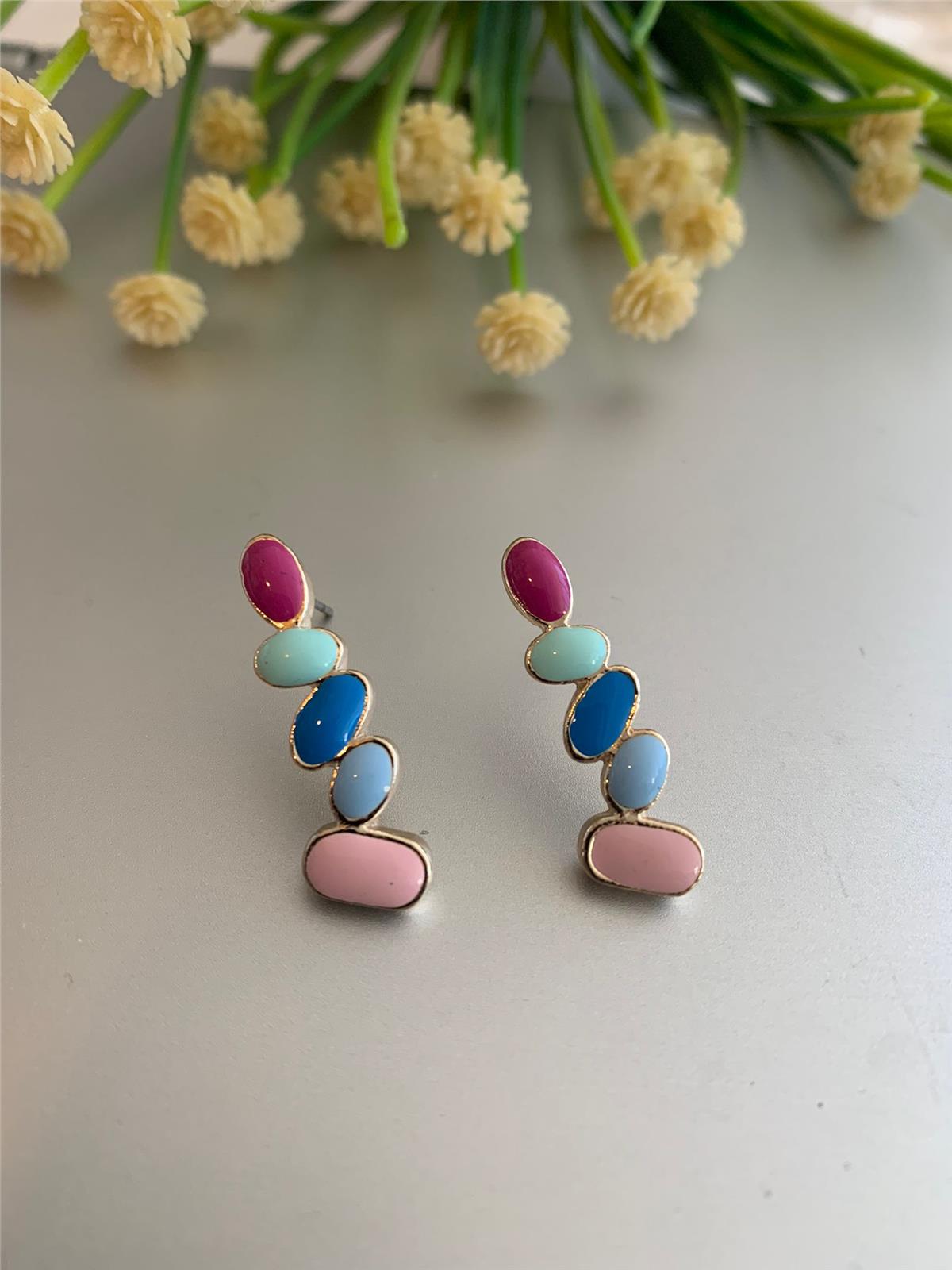Renkli Ovaller Küpe - Pembe