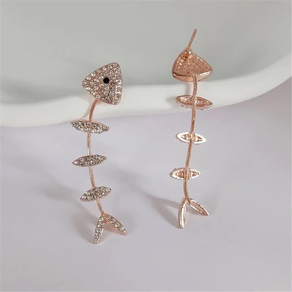 Rose Taşlı Balık Kılçığı Küpe