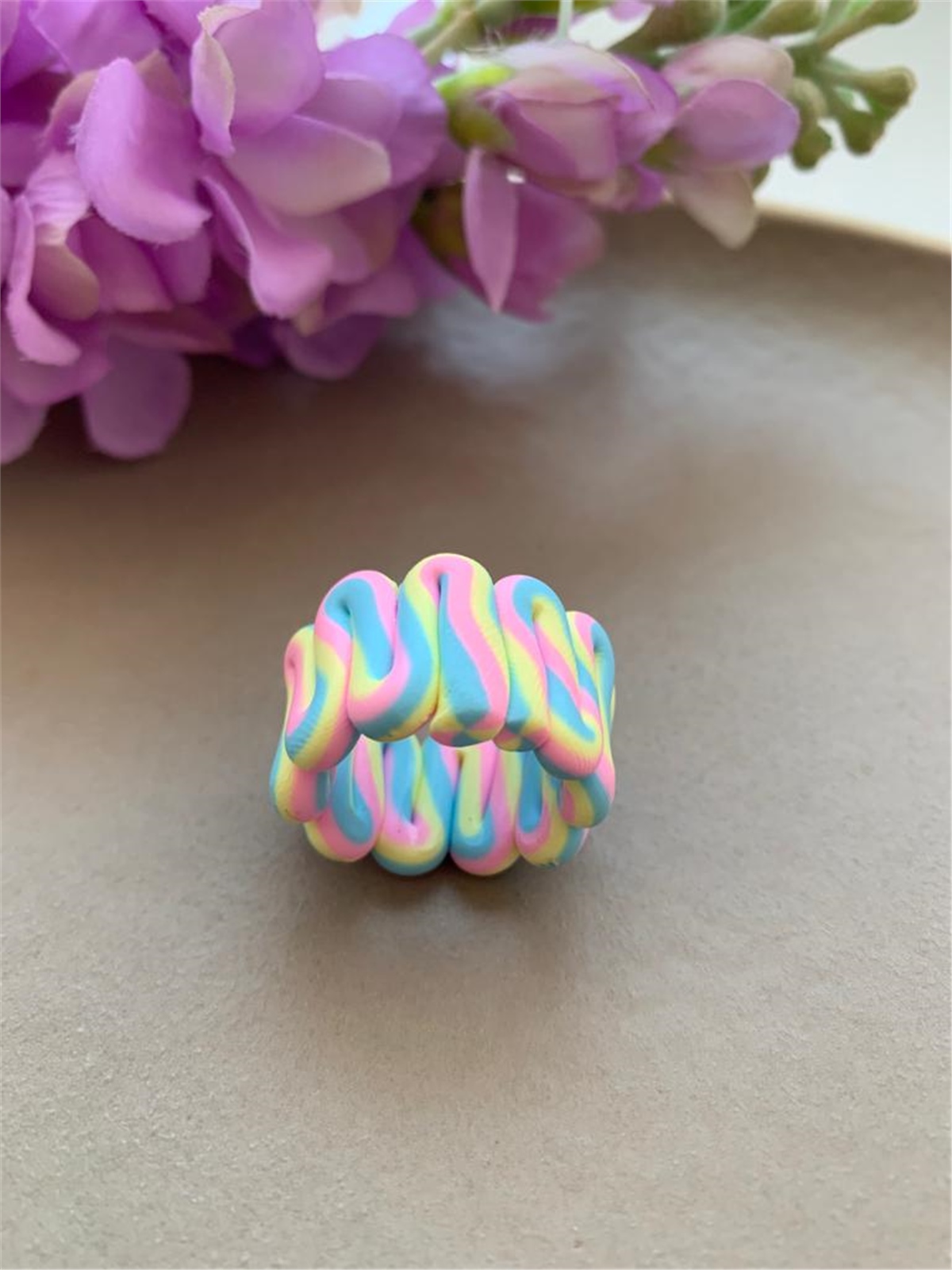 Sarı Mavi Pembe Fimo El Yapımı Kalın Yüzük