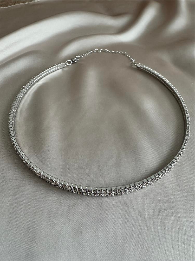 Silver Çift Sıralı Kristal Kolye