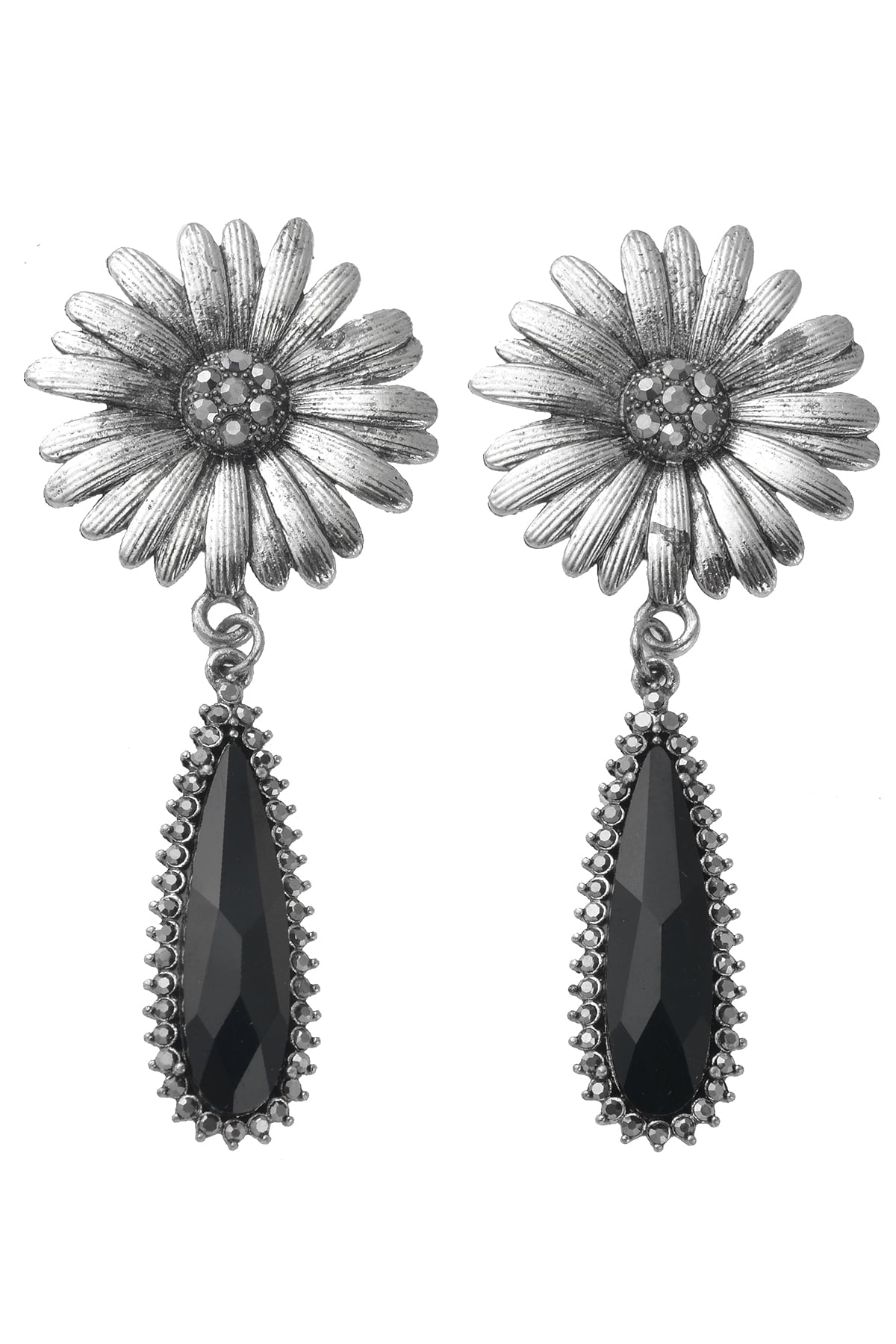 Silver Damlalı Gold Çiçek Küpe