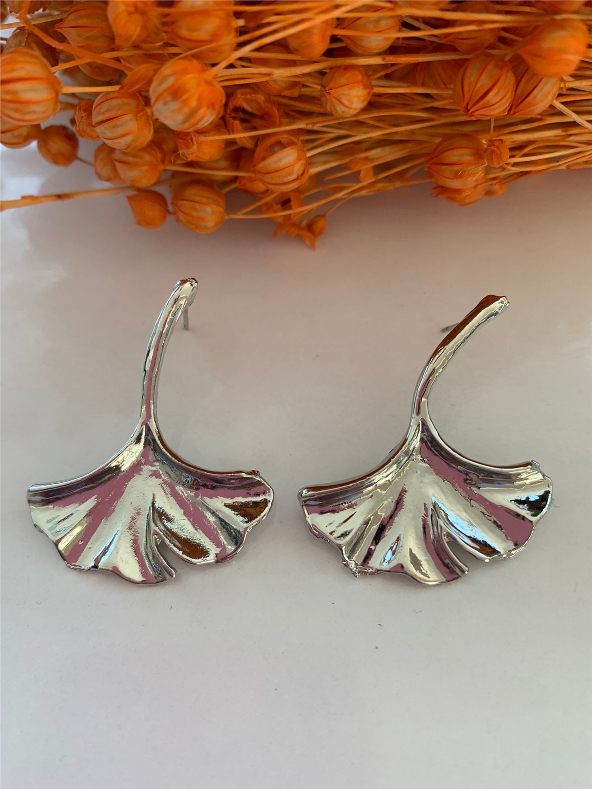 Silver Ginkgo Yaprak Küpe