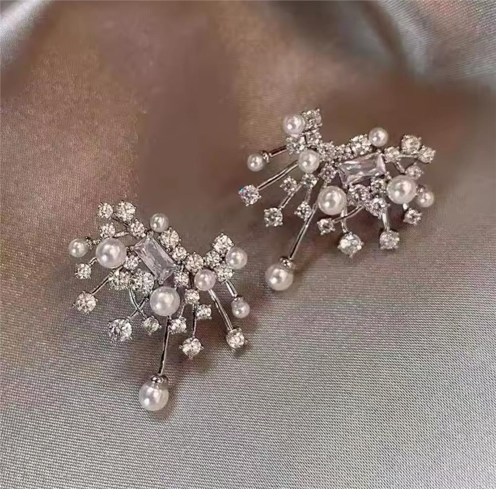 Silver İncili Taşlı abiye Küpe
