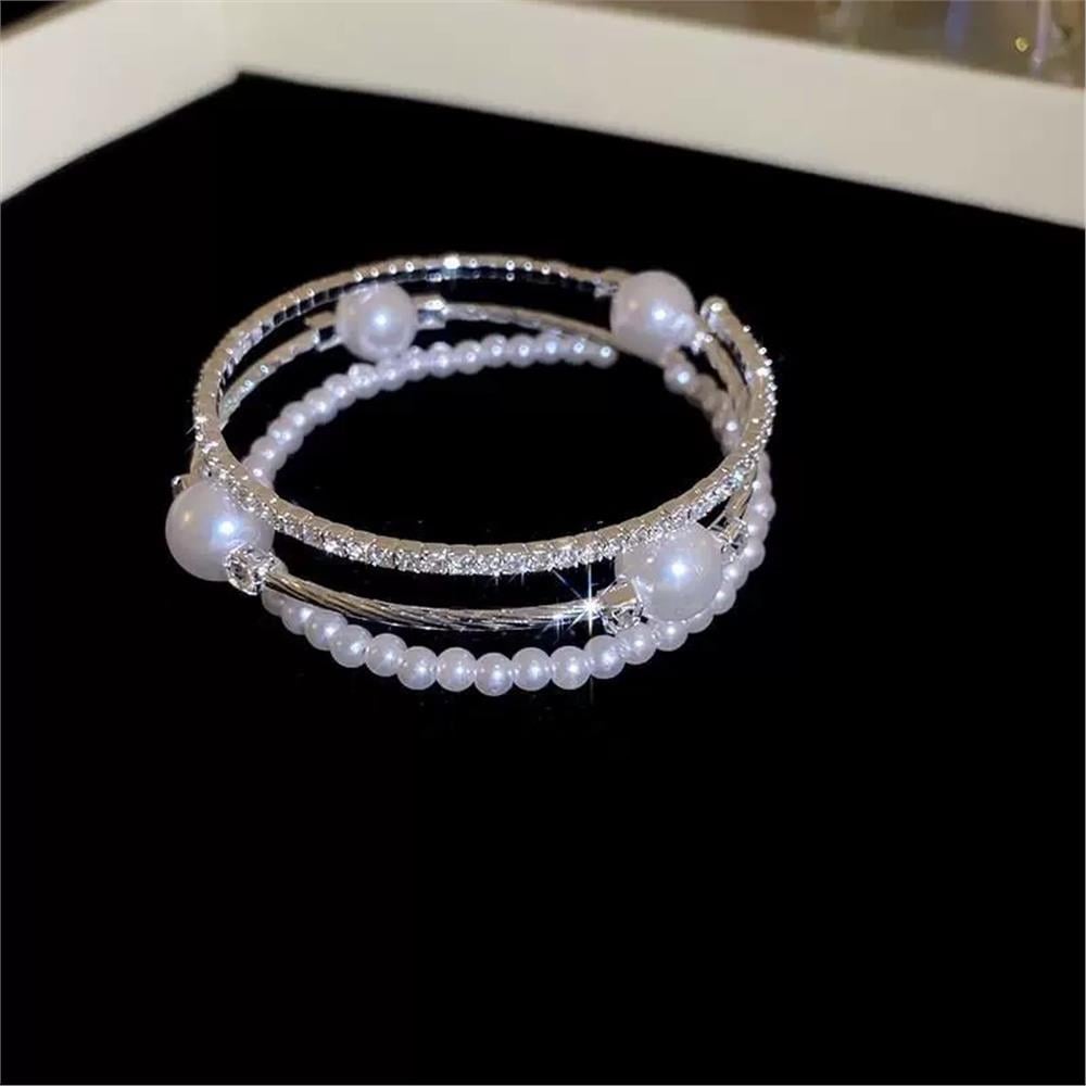 Silver İncili Taşlı Sarmal Bileklik