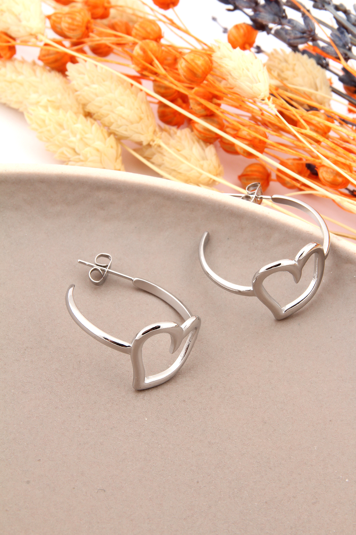 Silver Kalpli Çelik Halka Küpe