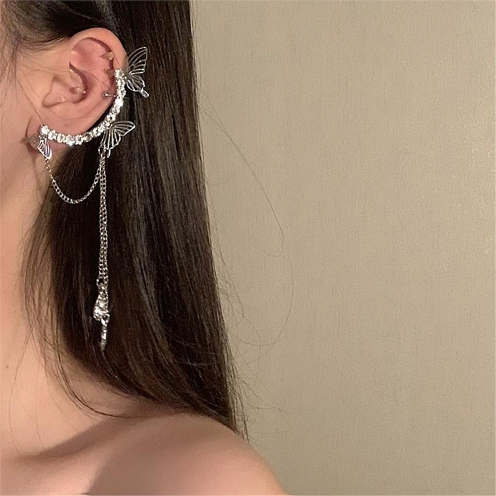 Silver Kelebekli Küpe Kulak Aksesuarı
