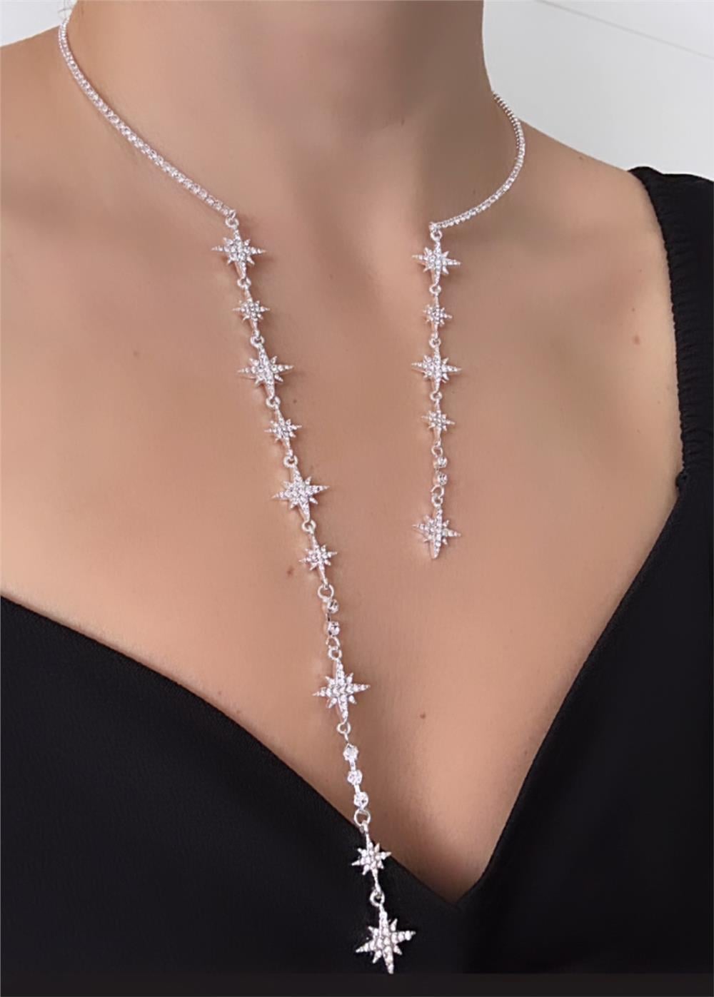 Silver Kristal Kuzey Yıldızlı Choker Kolye