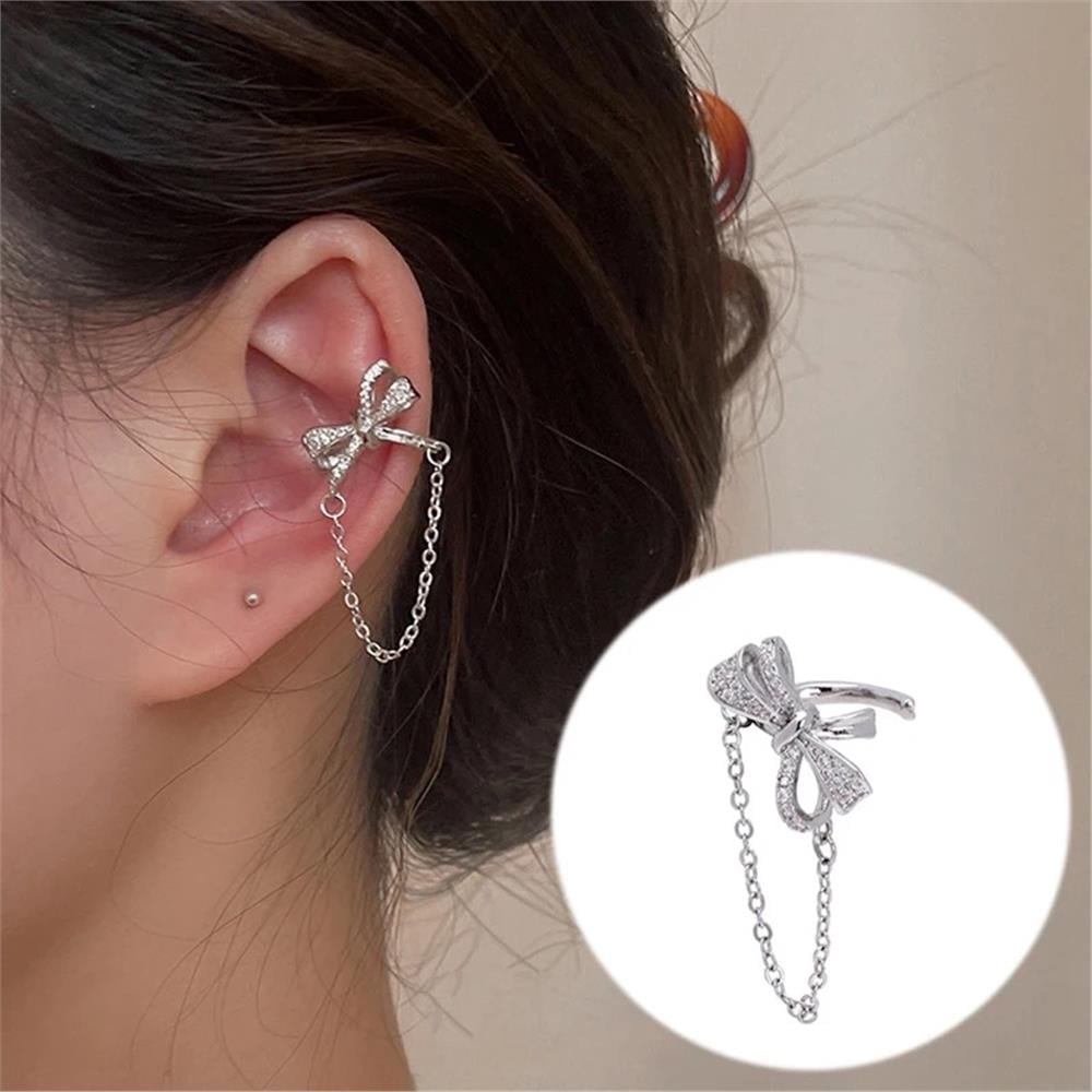 Silver Kristalli zincirli Fiyonk Kıkırdak Küpe