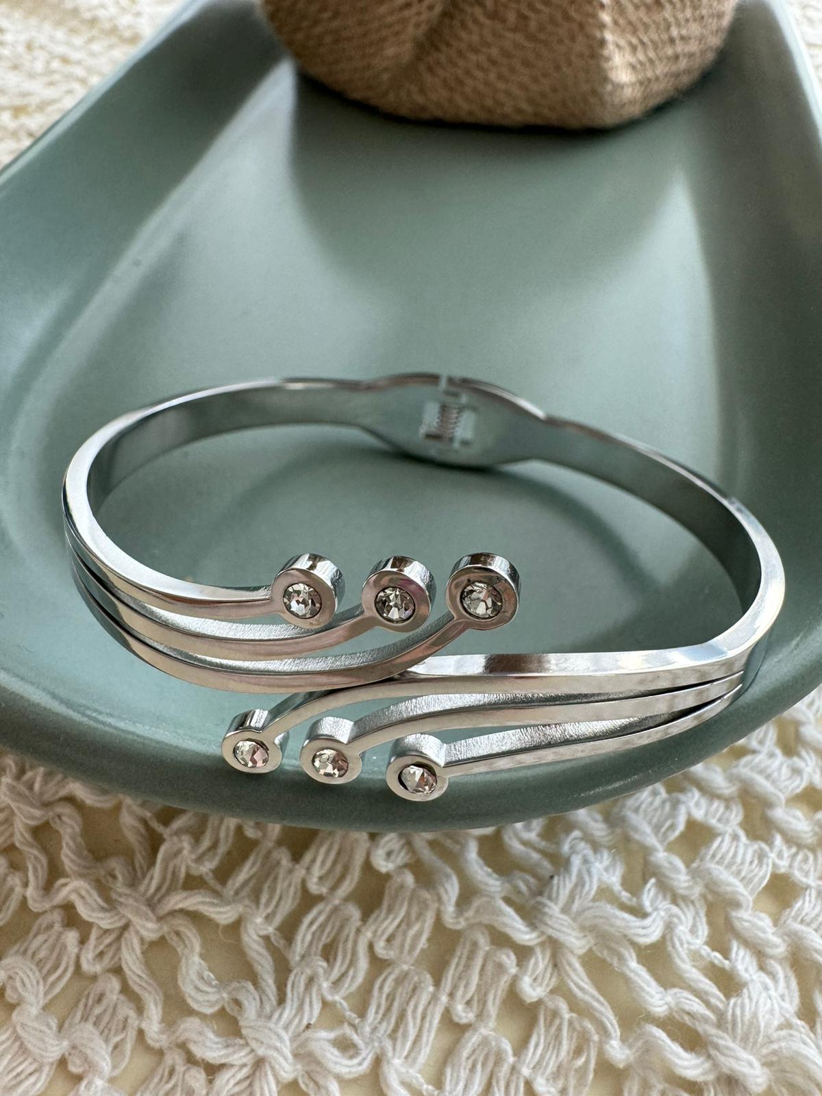 Silver Taşlı 316L Çelik Bileklik